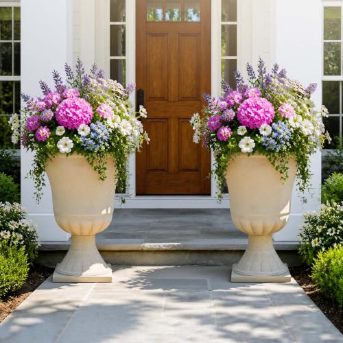 22" Tall Urn Planters Set of 2 Large Flower Pots, Antique Ivory - color: 22"-antique Ivory