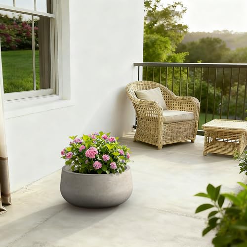 Kante Large Round Bowl Weathered Concrete Planter 20" Dia, Outdoor - color: Weathered Concrete, size: 19.6"w