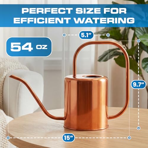 Plexon Rose Gold Metal Watering Can Indoor Plants, 54 oz Stainless Steel Long Spout Watering Can Outdoor House Plant Flower, Garden - color: Rose Gold, 54 Oz