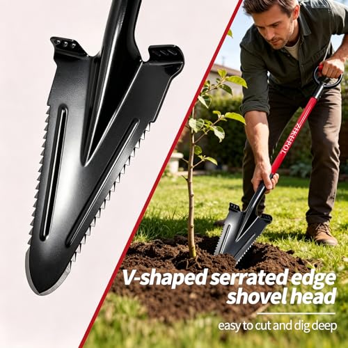 Root Shovel Garden Spade Shovel with Double Serrated Blades for Trenching, Digging,Planting,Metal Detecting,46 Inches