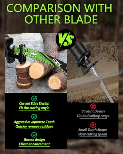 12-Inch Pruning Blades for Wood - Reciprocating Saw Blades Set, FACHLICH Arc Cutting Edge 6TPI Saw Blades for Tree Pruning, Wood Cutting(4 Pack) - size: 300MM(12")