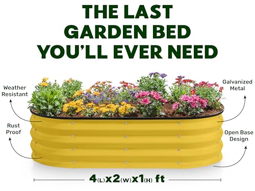 Plant & Plot Galvanized Raised Garden Beds Outdoor // 4×2×1 ft (2-Pack) Planter Raised Beds for Gardening, Vegetables, Flowers (Yellow) // Large Metal Garden Box - color: Yellow