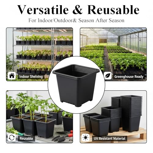 25 Packs Square Nursery Pots for Plants 4 Inch Seedling Pots with Holes - size: 4 Inch