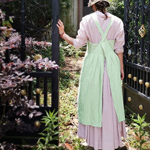 Cotton Linen Apron Cross Back Apron for Women with Pockets Pinafore Dress - color: 2 Pack-beige+light Green