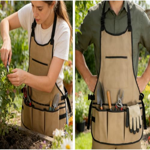 Gardening Apron with Pockets, Adjustable Oxford Garden Apron for Women Men