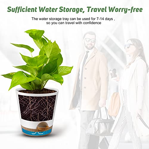 YNNICO Indoor Self Watering Planters with Drainage Holes and Saucers, 8, 7, 6.5, 6, 5.5, 5 Inches, White, 6 Pots (Pack of 2) - color: White, size: 8+7+6.5+6+5.5+5 inch (Pack of 2)