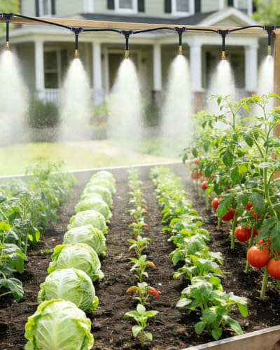 Upgraded 5/16" Drip Irrigation Kit (100FT), High-Flow Garden Watering System with 16 Bendable 360° Brass Misting Nozzles, Quick-Push Connectors & Leak-Proof Design for Patio, Greenhouse & Flower Beds - size: 100FT