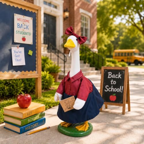 Back to School Porch Goose Outfit Teacher Costume for 23-Inch Goose Statue - color: Back to School Girl