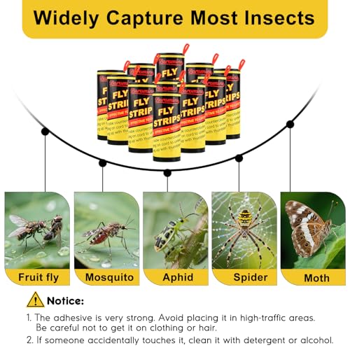 40 Rolls Fly Strips Traps for Home, Sticky Strips, Fly Paper Tape Catcher Ribbon for Gnat Fungus Fruit Flies - color: 40Pack
