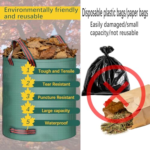 2 Pack leaf bags and gloves reusable yard bag garden bags for Cleaning leaves, outdoor litter, and camping gear, or for moving (32 gallons + 13 gallons + 1 pair of gloves)