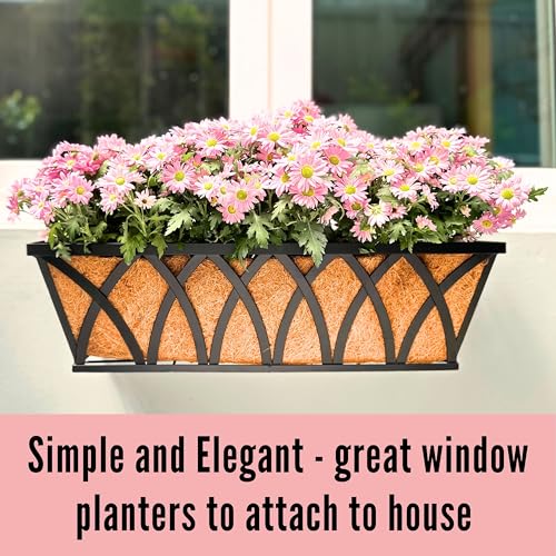 LaLaGreen Wall Planter (4 Pack, 30 Inch) Large Railing Planter Box for Outdoor Plants with Coco Liner, Metal Balcony Flower Basket Deck Rail Railing Fence Window Attach House Horse Trough Fence Porch - size: 30" (76cm) x 4 Pack