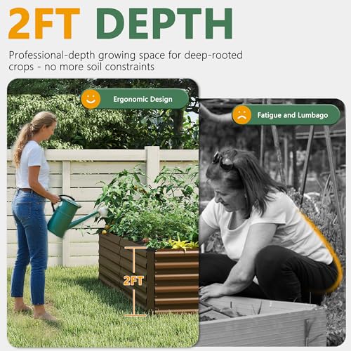 FOOWIN 8x4x2ft Raised Garden Bed Outdoor, Galvanized Steel Garden Beds - color: Brown, size: 8x4x2 FT-4PC