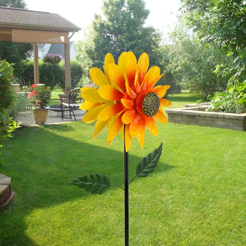 Viveta Sunflower Outdoor Wind Spinner, 4 Layers Metal Wind Spinners - color: Sunflower