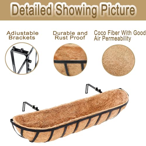 2pack 24-inch Window Sill Window Railing Planters with Cocoa Liner for Outdoor Balconies, Porches, Fences, Patio Railings - size: 24 inch