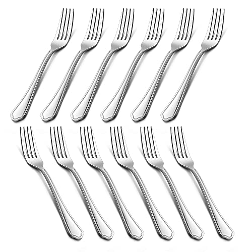 LIANYU Salad Forks Set of 12, 6.7 Inches Stainless Steel Appetizer Dessert Forks Silverware, Scalloped Edge, Dishwasher Safe