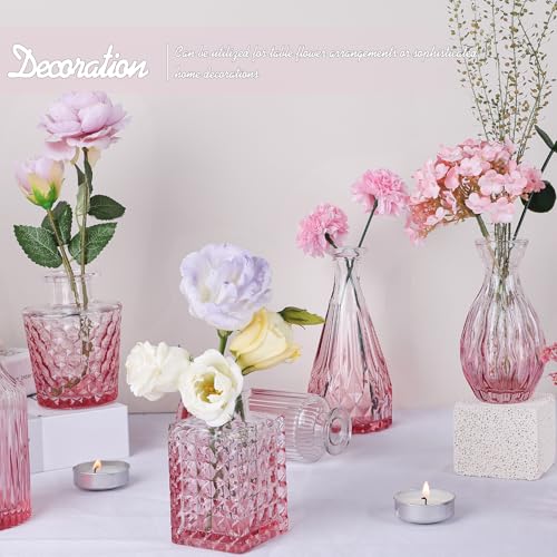 TBWIND Pink Glass Bud Vase Set of 24, Small Flower Vases - color: Pink-24pcs, size: 24Pcs
