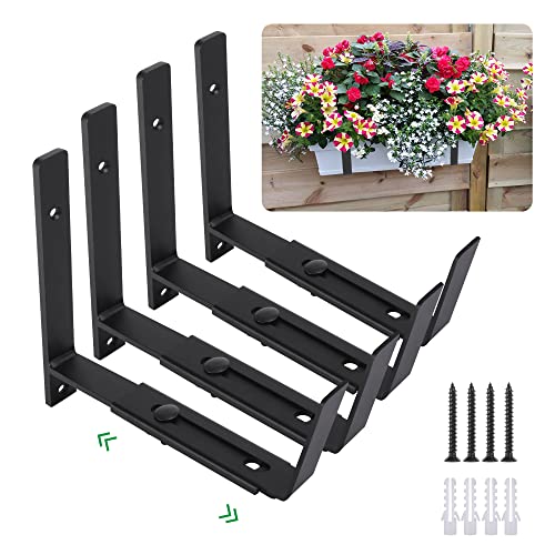 Maotong Adjustable Window Planter Box Brackets 4 Pack, Heavy Duty Wall Mount Flower Box Holder for Planter Box Depth (Front to Back) 6 to 12 Inches, Black - size: Set of 4