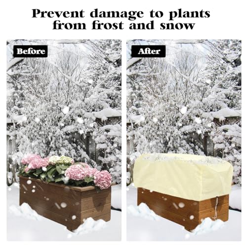 4 Pcs Rectangular Planter Box Cover Freeze Protection, Flower Box Covers Winter Frost Blanket with Drawstring for Outdoor Plants Balcony Windowsill Raised Beds(39.3x17.7x15.7 Inch)