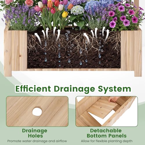 Happygrill Wooden Raised Garden Bed with Trellis & Privacy Screen - color: Natural, size: 36''x12''x71''