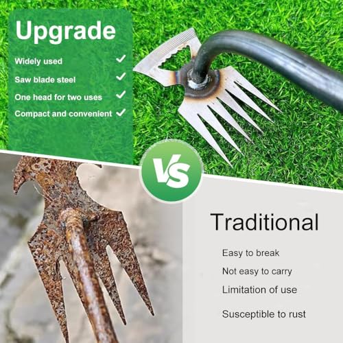Weed Puller Gardening Hand Weeder Tools,Portable Artifact Uprooting Weeding 6 Teethes Manganese Steel Weed Removal Dual Purpose Manual Hand Pulling Tool for Lawn Garden - color: Green