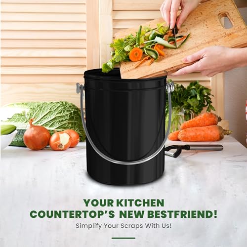 Utopia Kitchen Countertop Compost Bin 1.3 Gallon, Stainless Steel, Black - color: Black, size: 1.3 Gallon (Pack of 1)