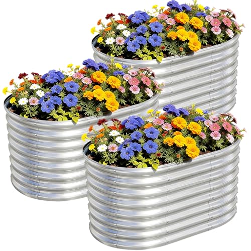 AHEONLAR 3Pack 3x2x2ft Galvanized Raised Garden Beds Outdoor, Oval Raised Beds for Gardening Metal Planter Boxes for Planting Vegetables, Fruit, Herb, Silver - color: Silver