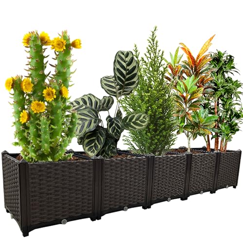 Large Planters for Outdoor Plants Rectangular Raised Garden Bed Elevated Planter Boxes Patio Balcony Deck for Planting Flowers, Vegetables, Tomatoes, and Herbs - color: 78.7"(l)x16"(w)x15"(h)/Brown