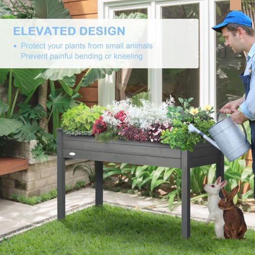 Outsunny Raised Garden Bed with Legs, Bed Liner 48" x 22" x 30", Dark Gray - color: Dark Gray, size: 48" x 22" x 30"