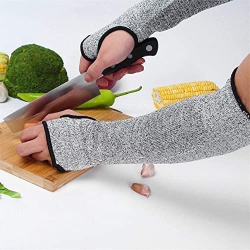 Cut Resistant Arm Sleeves Level 5 Arm Protection Sleeves Grey Gardening Sleeves for Women Men - size: 45cm(18")*1 pair, style: With Thumb Slot