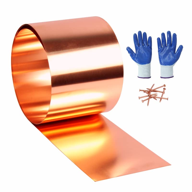 Copper Flashing 99.95% Pure - 16 Oz 24 Gauge 0.5mm Thickness - 10 Feet Length Copper Roll in Various Widths – Contractors & DIY Projects (24 Ga, 8" Width x 10 FT) - size: 24 Ga, 8" Width x 10 FT