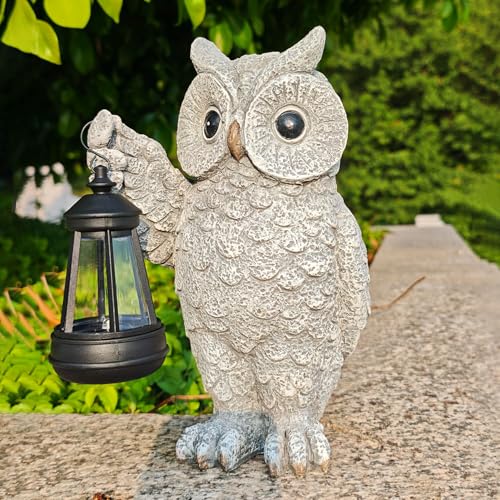 Solar Owl Garden Statue with LED Lantern, Waterproof Outdoor Resin Figurine (Grey Owl) - color: Owl1