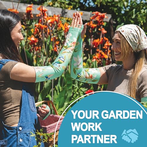 Evridwear Gardening Sleeves,UV Protection Cooling Arm Sleeve Women Men - color: Mint Floral Garden, size: Large/Extra Large