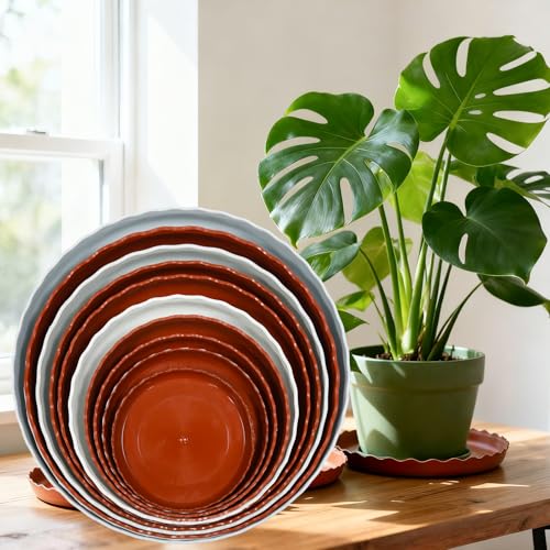 6 Pack Wave Plant Saucer 7 inch, Terracotta Plastic Tray for Pots - color: Terracotta, size: 7"