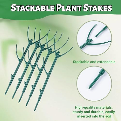 5 Pack Adjustable Plant Support Stakes,Stackable Plant Support Pole with Garden Ties and Clips, Suitable for Monstera,Climbing Plants and Indoor Outdoor Plants