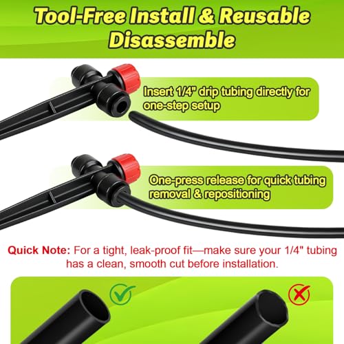 20 Pack Quick Connect Two-Way Drip Emitters with Stake for 1/4" Irrigation Tubing, Adjustable 360 Degree Water Flow Irrigation Sprayer On 5" Stake Garden Irrigation Dripper for Watering System - color: Double Head Push Stream-20P