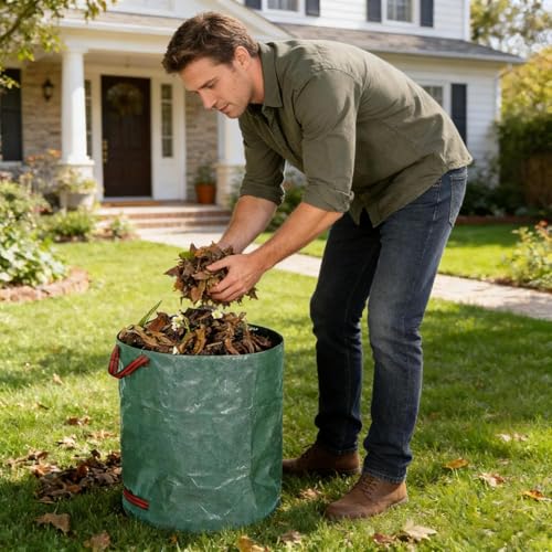 2 PCS Heavy Duty Reusable Yard Waste Bag, Upright Garden Leaf Container With Reinforced Handles, Collapsible Stand Up Lawn Debris Bag (300L)