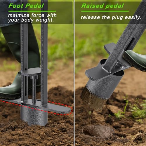 Dolibest Sod Plugger, Bulb Planter Tool with Non-Slip Grip Handle. Turf Cutter and Grass Plugger Tool with Dual Pedals, Sharp Serrations, Perfect for Zoysia, Bermuda and More (Upgrade) - color: Black C- 3'' depth
