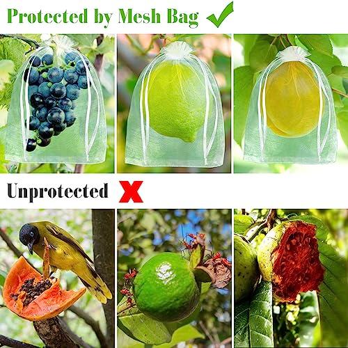 Morcheiong 60pcs Reusable Netting Mesh Bags - 6" x 8", Garden Fruit Protection with Drawstring (White) (Pack of 2) - color: White, size: 60Pcs 6" x 8" (Pack of 2)