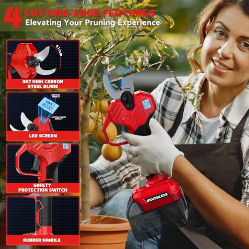 MtiolHig Electric Pruning Shears Compatible with Milwaukee 18v, 26000RPM Cordless Pruning Shears with Brushless Motor, LCD Display, Adjustable Cutting Diameter 0.8-2 Inch for Tree Trimmer (Tool Only)
