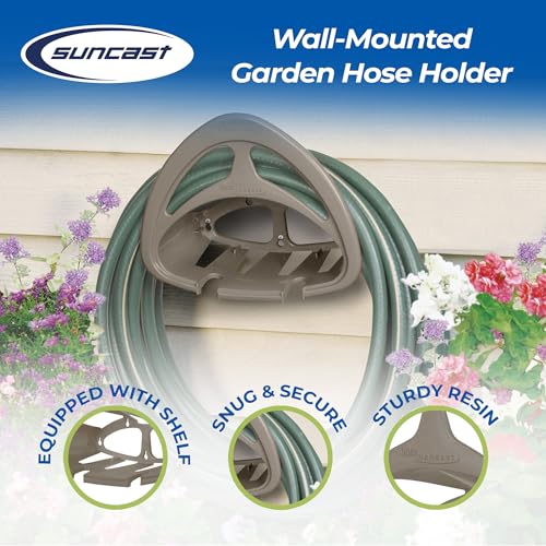 Suncast 2 Pack Hangout HH150 Outdoor Wall Mounted Durable Resin Garden Hose Holder with Accessories Shelf, Designed for 150 Foot Garden Hoses, Taupe - size: 2 Pack
