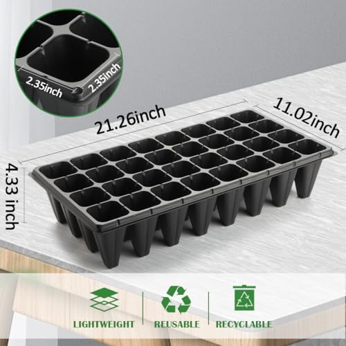 RooTrimmer 10 Pack 32 Cell Seed Starter Trays - Extra Deep 4.33" Plastic Nursery Trays, 20" x 10",Fits Standard 1020 Flats - color: Black, size: 32 cells-10p
