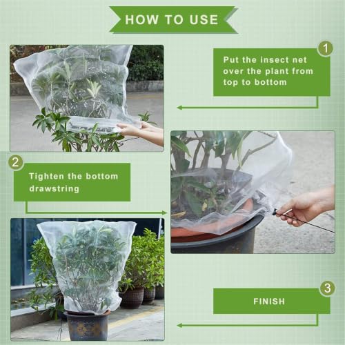 Drawstring Blueberry Netting for Bushes - 2Pack 3.28 * 2.62+ 2pack 4.92 * 3.94Ft - Easy Install Reusable Garden Netting,for Fruit Trees & Tomato Plants, Blocks Birds, Squirrels & Insects - size: 3.28*2.62+4.92*3.94