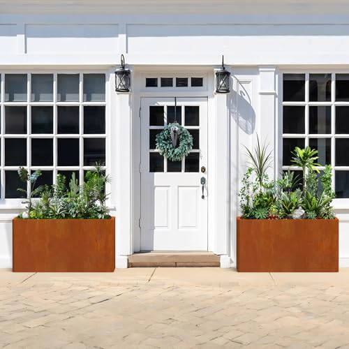 Cor ten Steel Planter Box 25x11x13 Inch, Pre-Rusted Metal Planter for Patio - size: 25X11X13in Rustic