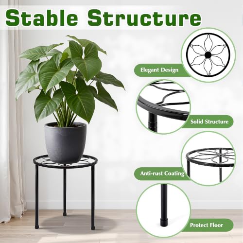 VECELO Metal Plant Stands Set of 5, Multiple Heavy Duty Flower Pot Stand, Round Plant Holder, Black - color: Black