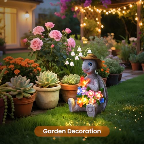 Solar Turtle Garden Decor Statue 8 LED , Outdoor Ornament for Yard Lawn