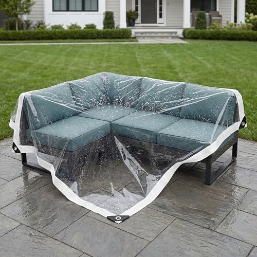 Heavy Duty Clear Tarp Waterproof, 14 Mil Thick Plastic Sheeting with Metal Grommets, Tear-Resistant Clear Vinyl Roll for Greenhouse Cover, Patio Enclosure and Camping, 420g/m²(8x16ft) - size: 8x16ft