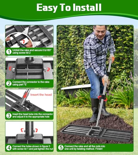 Lawn Leveling Rake 30x10, 6.2FT Heavy Duty Yard Leveler for Dirt & Soil