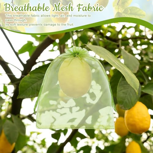 100PCS 8"x12" Fruit Protection Bags, Reusable Drawstring Mesh Fruit Covers Bags for Garden Trees – Green Fruit Netting Bags for Vegetables, Apples, Peaches, Grapes, Tomatoes, Citrus - size: 8x12 Inch