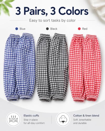 BESTOYARD 3 Pairs Cleaning Oversleeves, Anti-Dust and Oilproof Arm Protective Sleeves with Cotton and Linen for Women Men Kitchen, Gardening, Car Washing, Painting, Topiary Garden