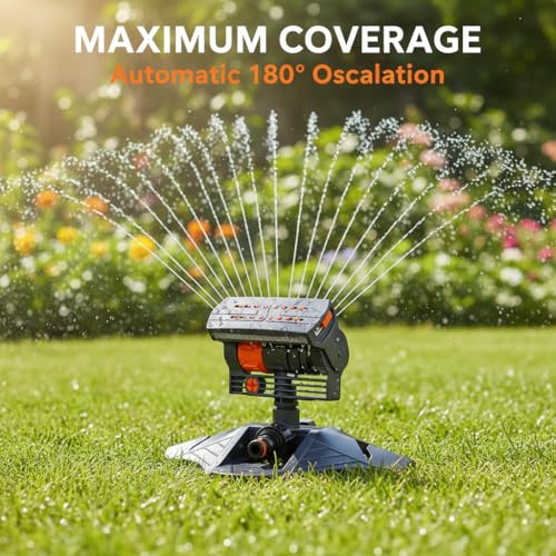 16 Nozzle Oscillating Sprinkler 360 Degree Automatic Rocking Irrigation System with Adjustable Flow Regulation for Lawn Garden and Yard